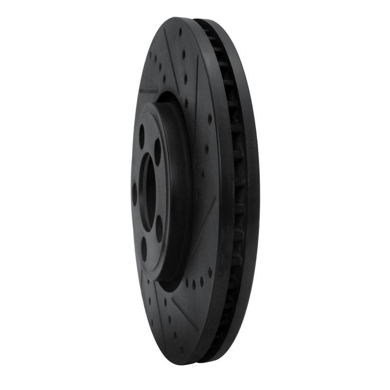 Jaguar S-Type Brake Rotor (1) - Front Right - R1 Concepts - Drilled & Slotted - Black - `06-`08